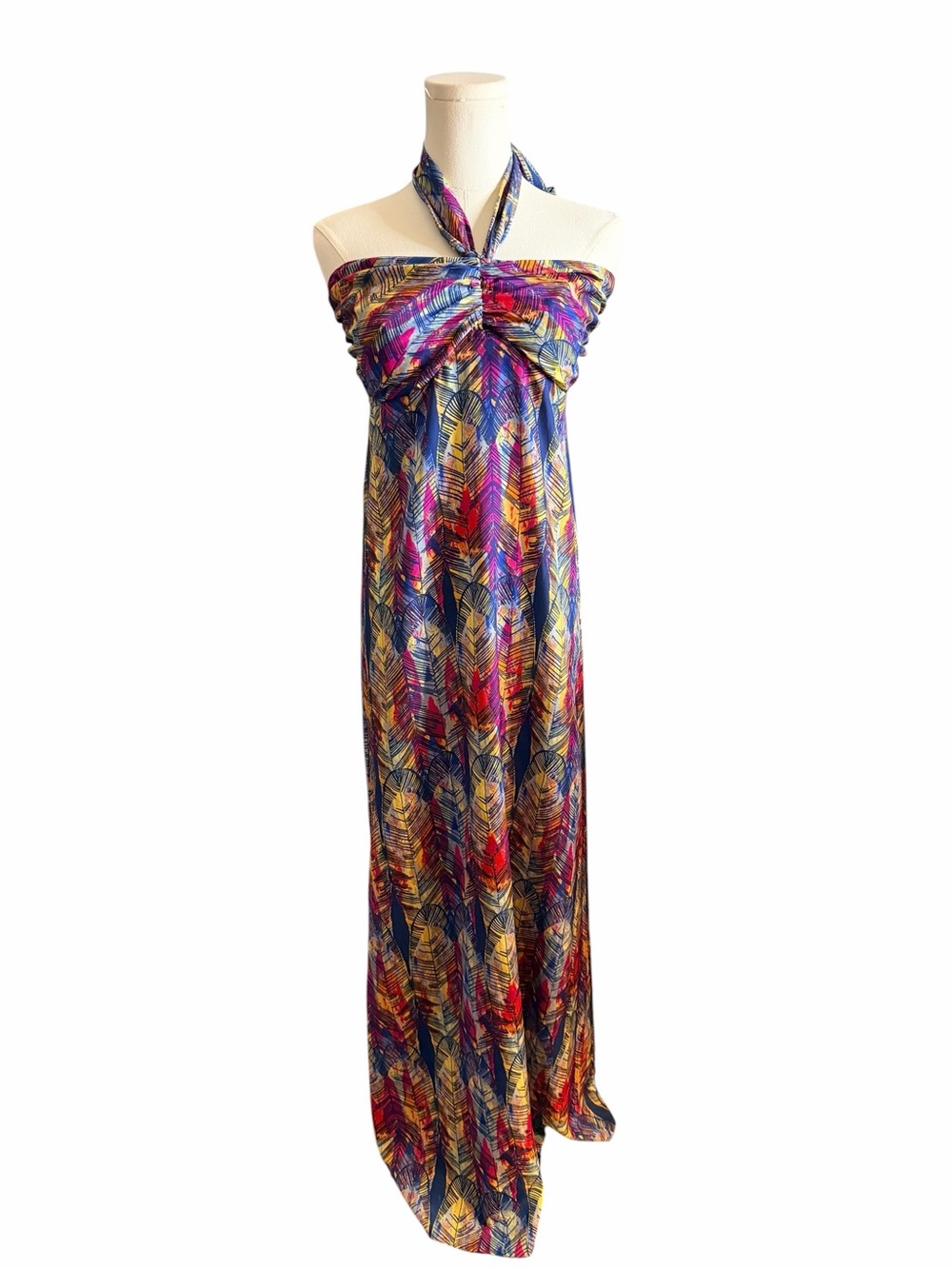 Attention Tropical Halter Maxi Dress M Colorful Resort Vacation Beach Boho